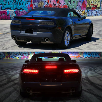 Ronnin - Se adapta a Chevy Camaro 2014-2015 Ensamblaje de luces traseras con intermitentes secuenciales LED completos | Par Negro Ahumado