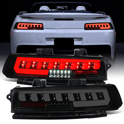 Ronnin - Se adapta a Chevy Camaro 2014-2015 Ensamblaje de luces traseras con intermitentes secuenciales LED completos | Par Negro Ahumado