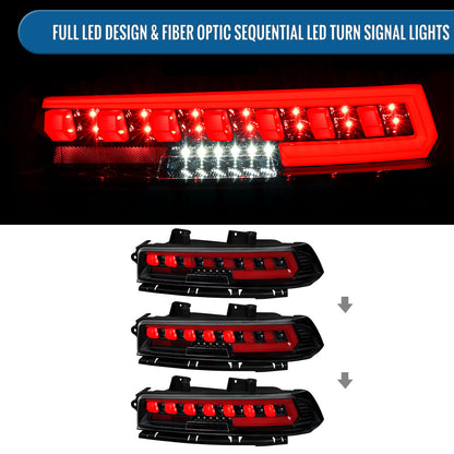Ronnin - Compatible con Chevy Camaro 2014-2015, actualización LED completa, intermitentes secuenciales, montaje de luces traseras (par) | Negro brillante