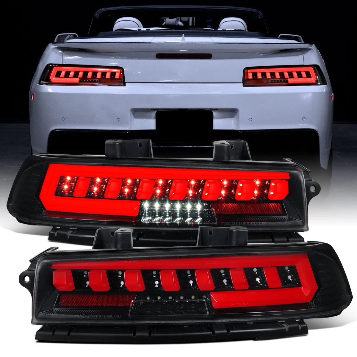 Ronnin - Compatible con Chevy Camaro 2014-2015, actualización LED completa, intermitentes secuenciales, montaje de luces traseras (par) | Negro brillante