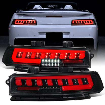 Ronnin - Compatible con Chevy Camaro 2014-2015, actualización LED completa, intermitentes secuenciales, montaje de luces traseras (par) | Negro brillante