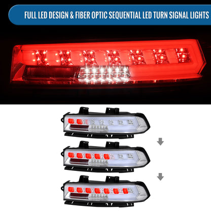 Ronnin - Compatible con Chevy Camaro 2014-2015, actualización LED completa, intermitentes secuenciales, par de conjuntos de luces traseras | Cromo