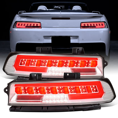 Ronnin - Compatible con Chevy Camaro 2014-2015, actualización LED completa, intermitentes secuenciales, par de conjuntos de luces traseras | Cromo