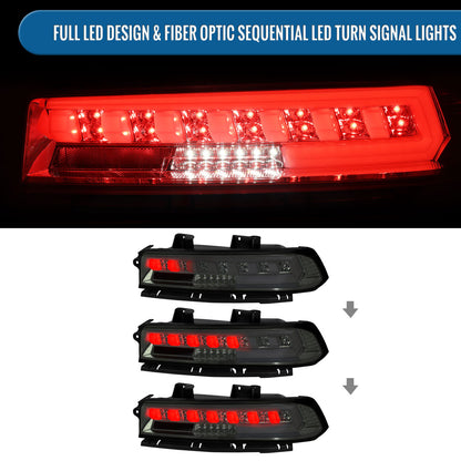 Ronnin - Compatible con Chevy Camaro 2014-2015 Par de luces traseras LED completas con intermitentes secuenciales | Ahumado