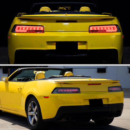 Ronnin - Compatible con Chevy Camaro 2014-2015 Par de luces traseras LED completas con intermitentes secuenciales | Ahumado