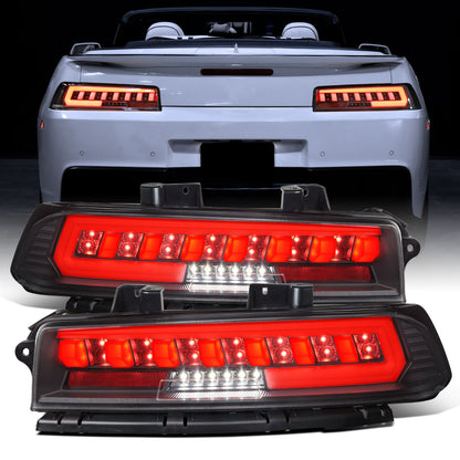 Ronnin - Se adapta a Chevy Camaro 2014-2015 Ensamblaje de luces traseras con intermitentes secuenciales LED completos | Par Negro