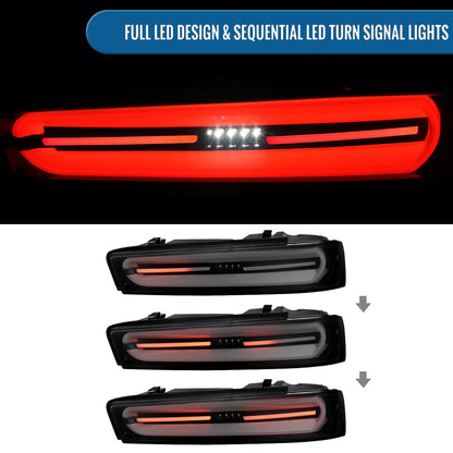 Ronnin - Compatible con Chevy Camaro 2016-2018 Ensamblaje de luces traseras LED estilo secuencial de actualización completa | Par de lentes ahumadas negras