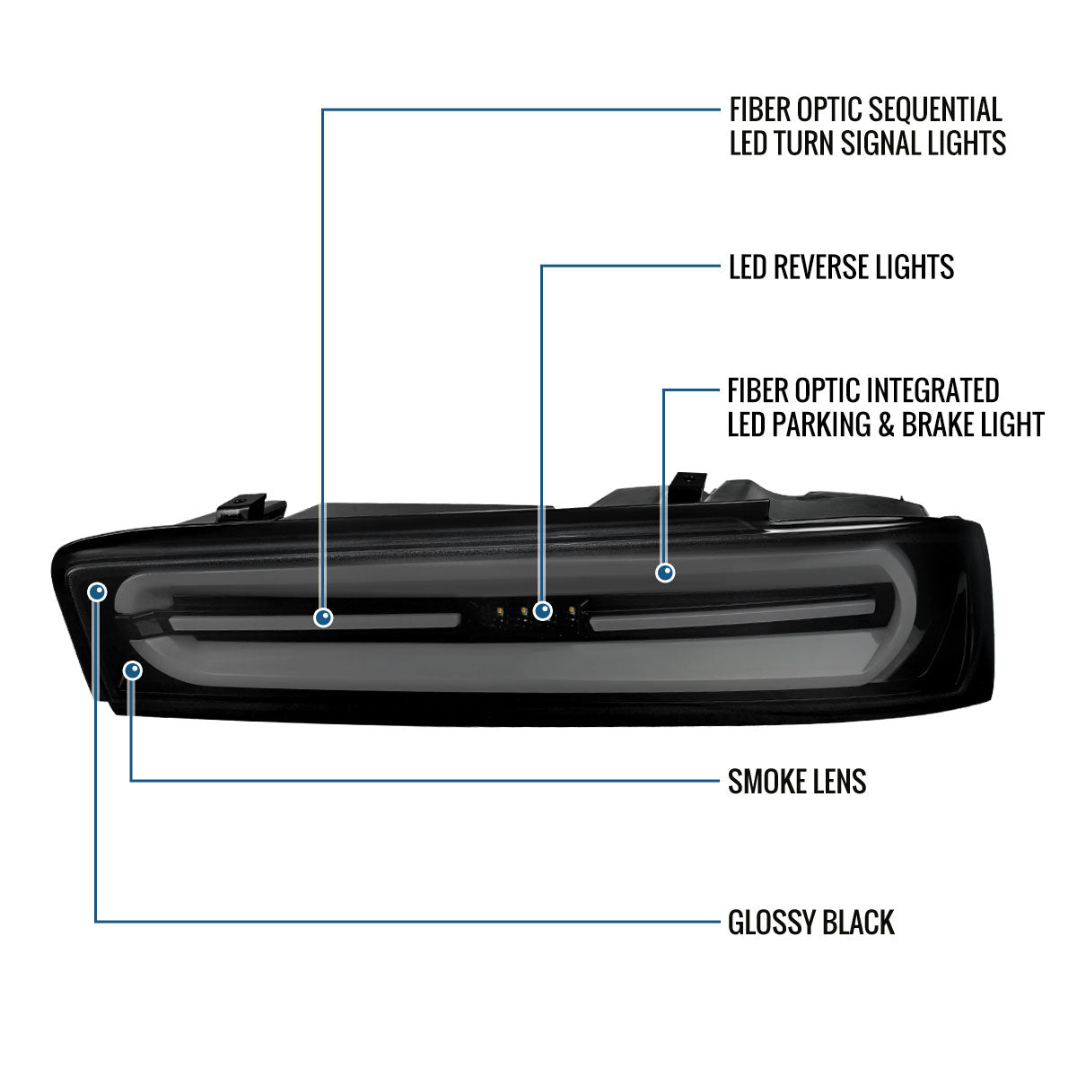 Ronnin - Compatible con Chevy Camaro 2016-2018 Ensamblaje de luces traseras LED estilo secuencial de actualización completa | Par de lentes ahumadas negras