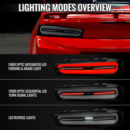 Ronnin - Compatible con Chevy Camaro 2016-2018 Ensamblaje de luces traseras LED estilo secuencial de actualización completa | Par de lentes ahumadas negras
