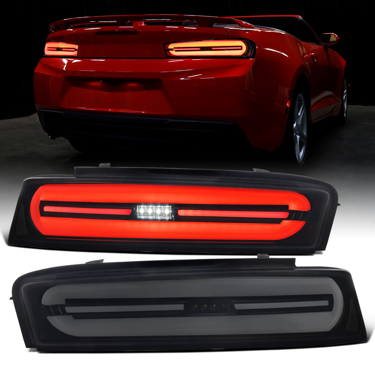 Ronnin - Compatible con Chevy Camaro 2016-2018 Ensamblaje de luces traseras LED estilo secuencial de actualización completa | Par de lentes ahumadas negras