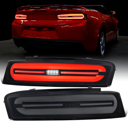 Ronnin - Compatible con Chevy Camaro 2016-2018 Ensamblaje de luces traseras LED estilo secuencial de actualización completa | Par de lentes ahumadas negras