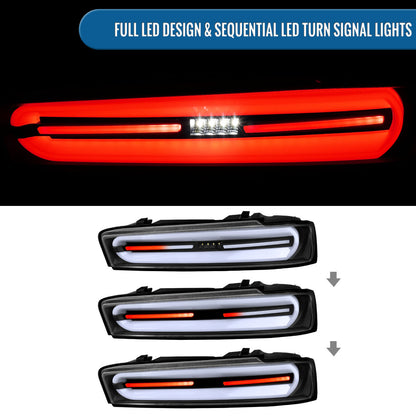 Ronnin - Compatible con Chevy Camaro 2016-2018. Conjunto de luces traseras estilo LED completo con intermitentes secuenciales, par | Negro | Tubo blanco