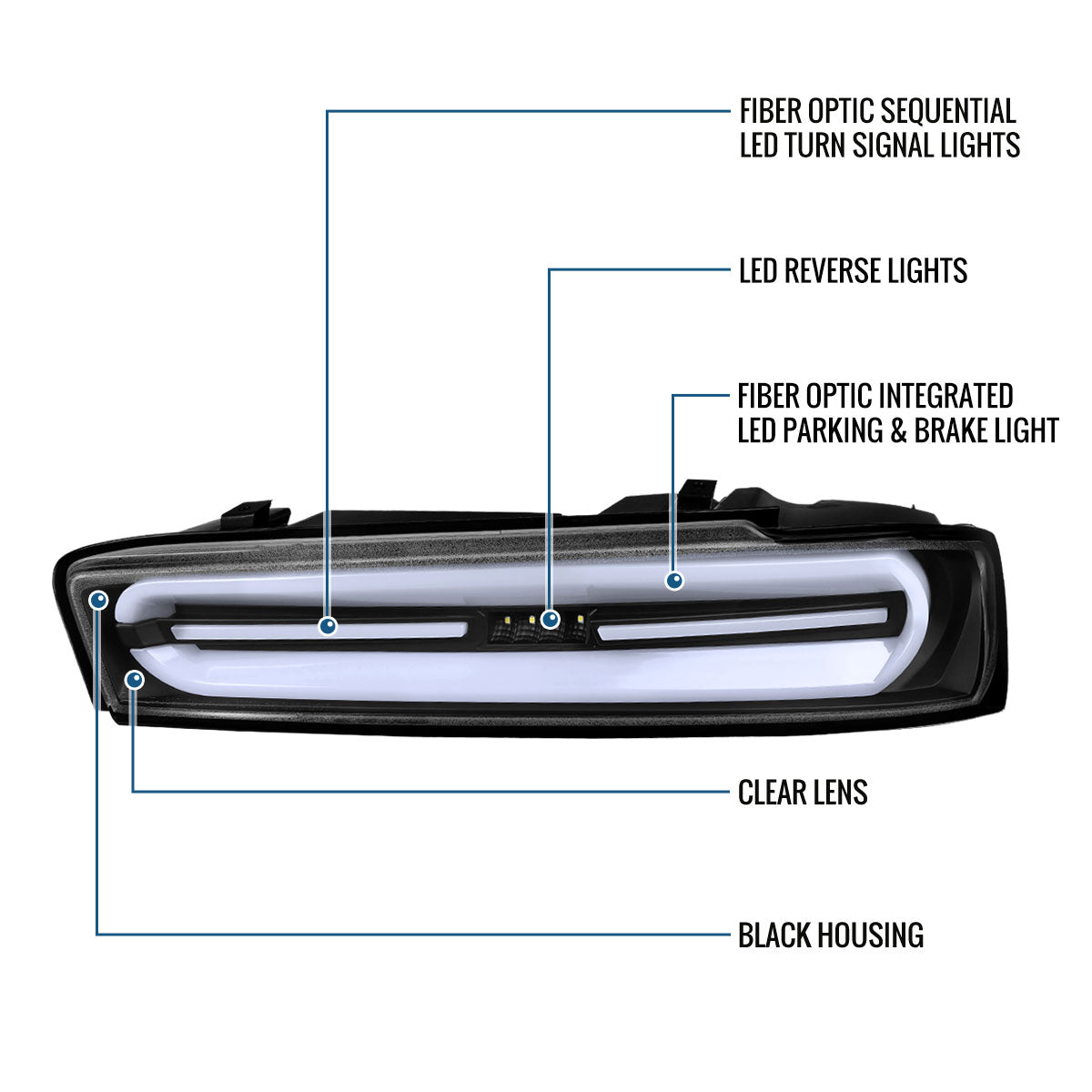 Ronnin - Compatible con Chevy Camaro 2016-2018. Conjunto de luces traseras estilo LED completo con intermitentes secuenciales, par | Negro | Tubo blanco