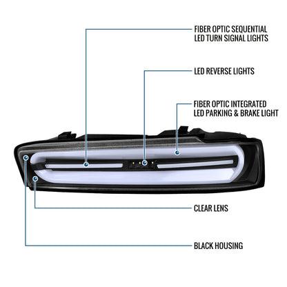 Ronnin - Compatible con Chevy Camaro 2016-2018. Conjunto de luces traseras estilo LED completo con intermitentes secuenciales, par | Negro | Tubo blanco