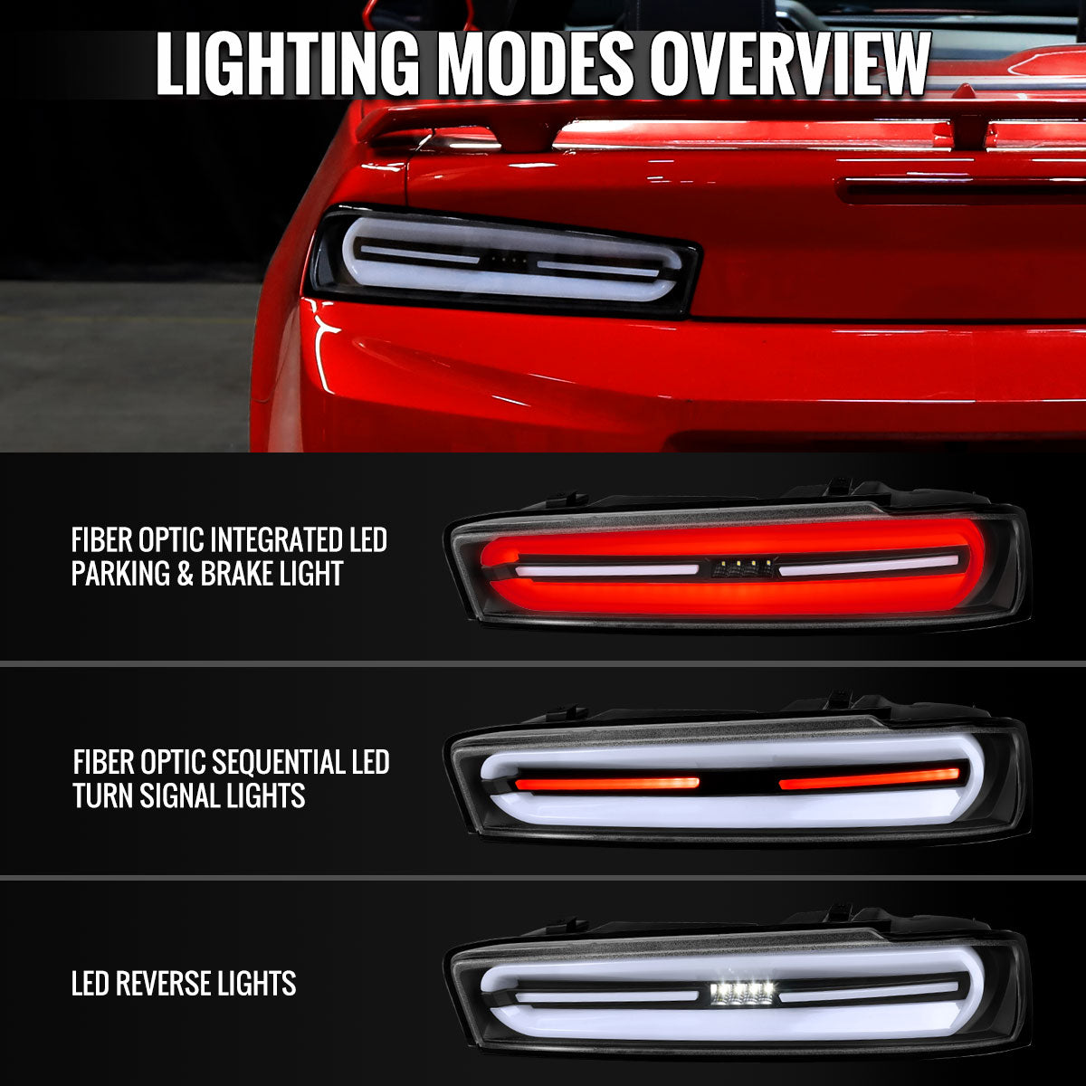 Ronnin - Compatible con Chevy Camaro 2016-2018. Conjunto de luces traseras estilo LED completo con intermitentes secuenciales, par | Negro | Tubo blanco