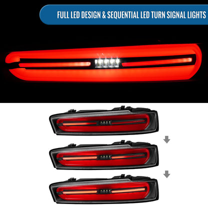 Ronnin - Compatible con Chevy Camaro 2016-2018 | Par de luces traseras LED completas estilo secuencial con intermitentes | Negras