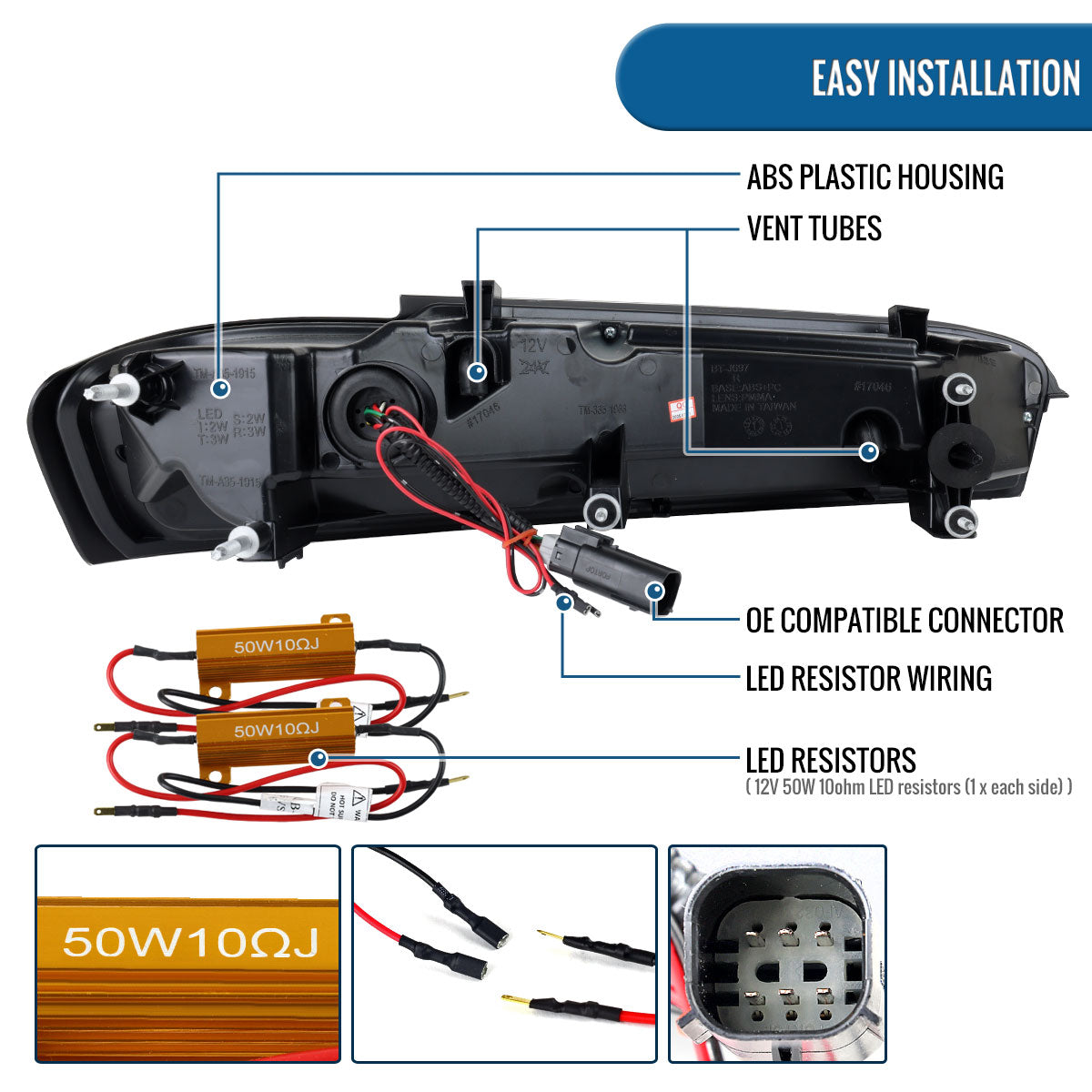 Ronnin - Compatible con Chevy Camaro 2016-2018 | Par de luces traseras LED completas estilo secuencial con intermitentes | Negras