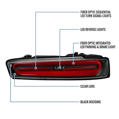 Ronnin - Compatible con Chevy Camaro 2016-2018 | Par de luces traseras LED completas estilo secuencial con intermitentes | Negras