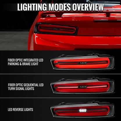Ronnin - Compatible con Chevy Camaro 2016-2018 | Par de luces traseras LED completas estilo secuencial con intermitentes | Negras