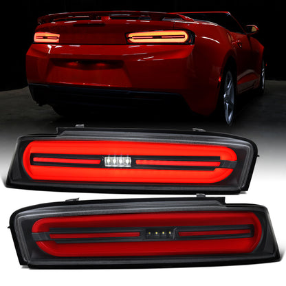 Ronnin - Compatible con Chevy Camaro 2016-2018 | Par de luces traseras LED completas estilo secuencial con intermitentes | Negras