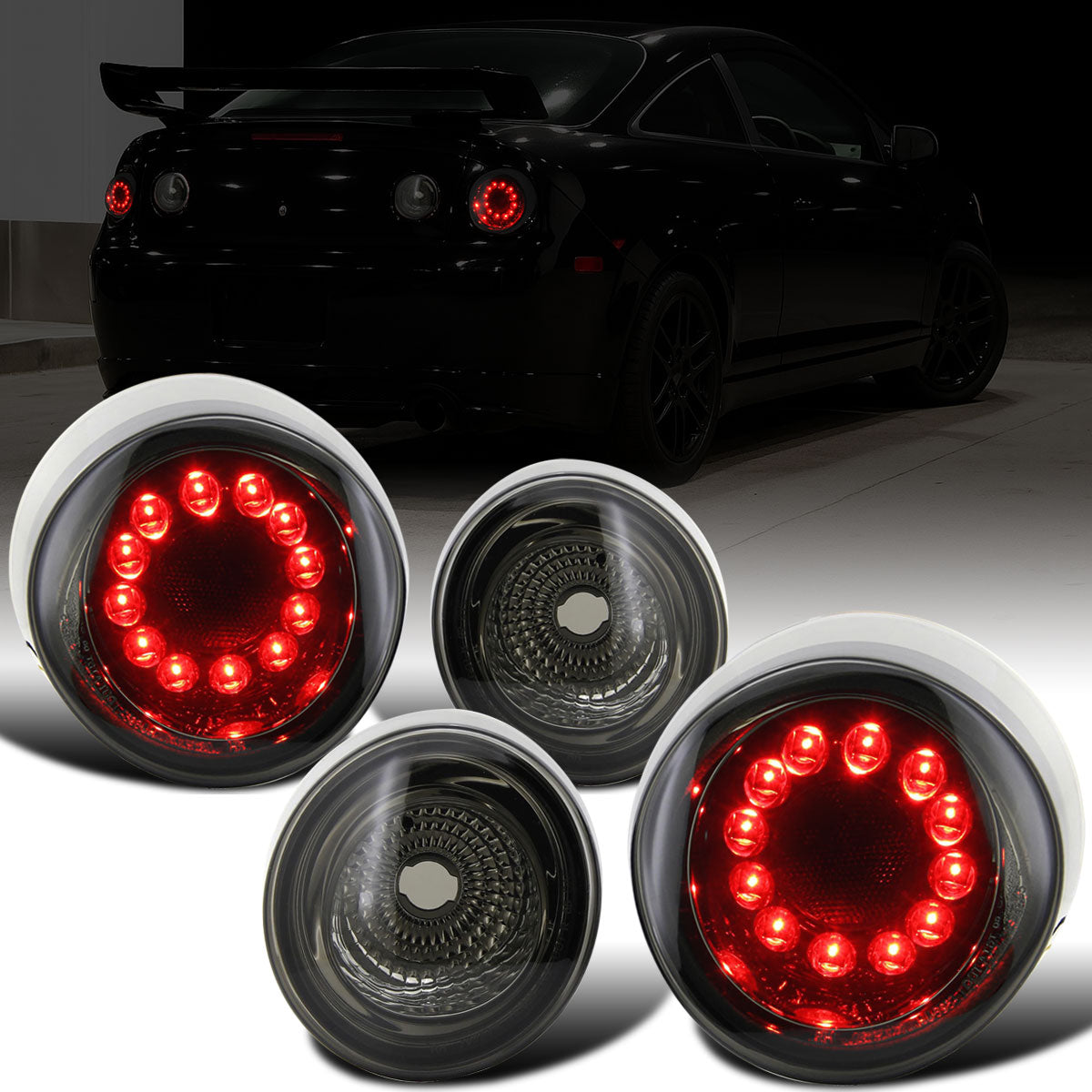 Ronnin - Fits 2005-2010 Chevy Cobalt Coupe Integrated LED Brake and Turn Signals Tail Lights Replacement Pair | Smoke