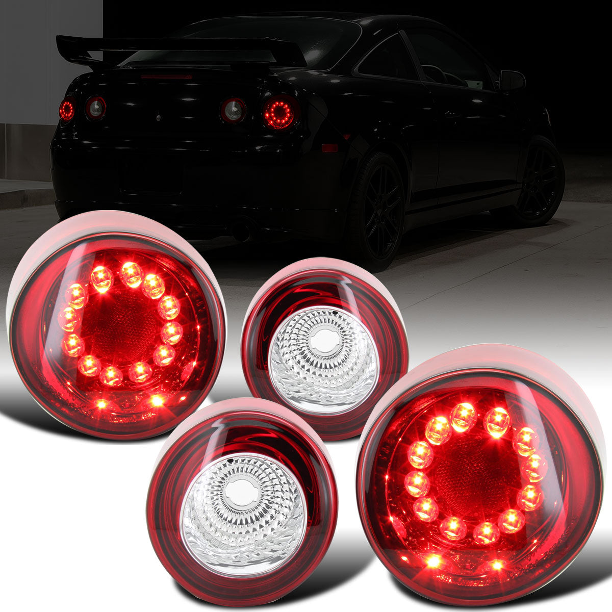 Ronnin - Fits 2005-2010 Chevy Cobalt Coupe Integrated LED Brake and Turn Signals Tail Lights Replacement Pair | Red