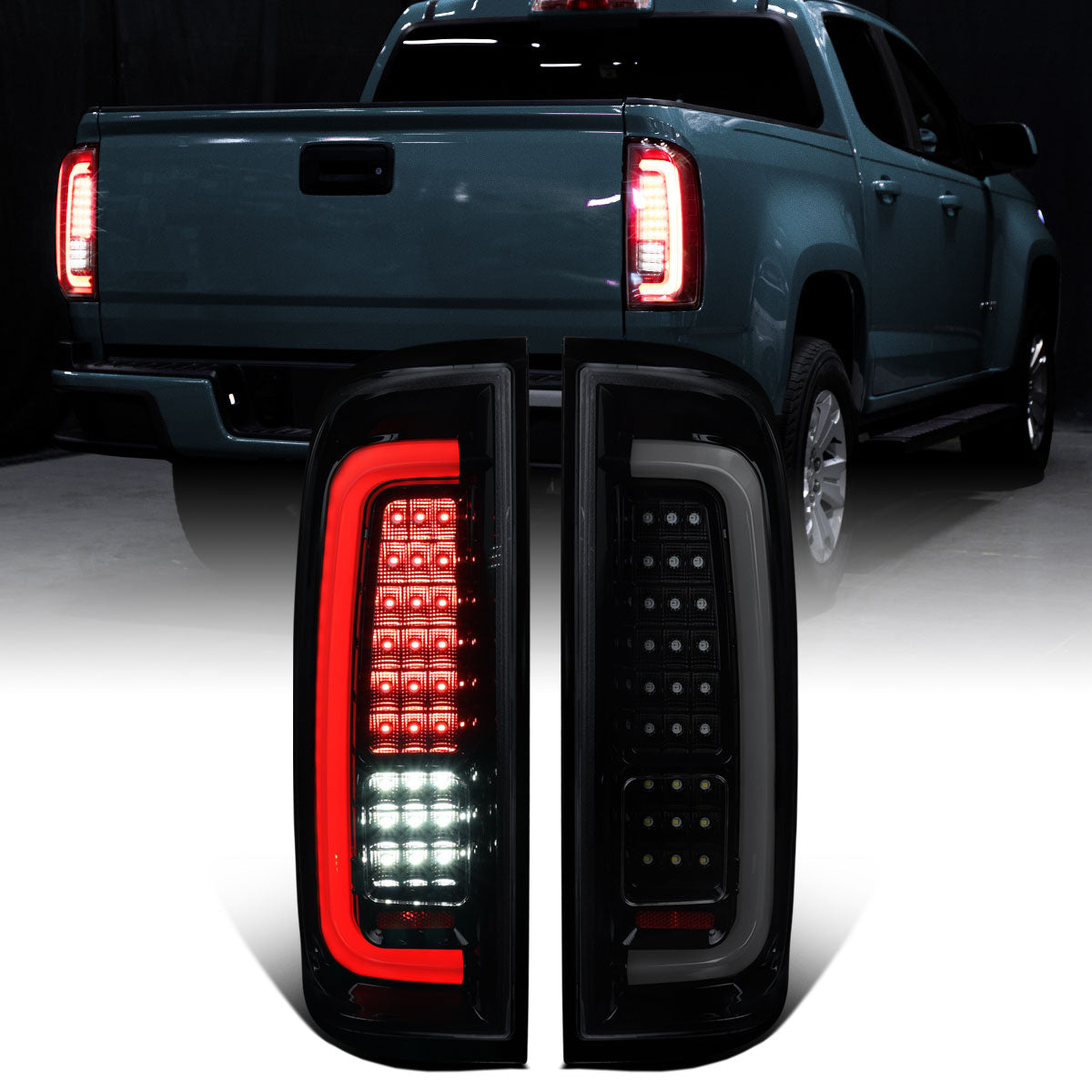 2015-2022 Chevy Colorado GMC Canyon Upgrade Assembly Full LED Tail Lights Replacement Pair | Black Smoke