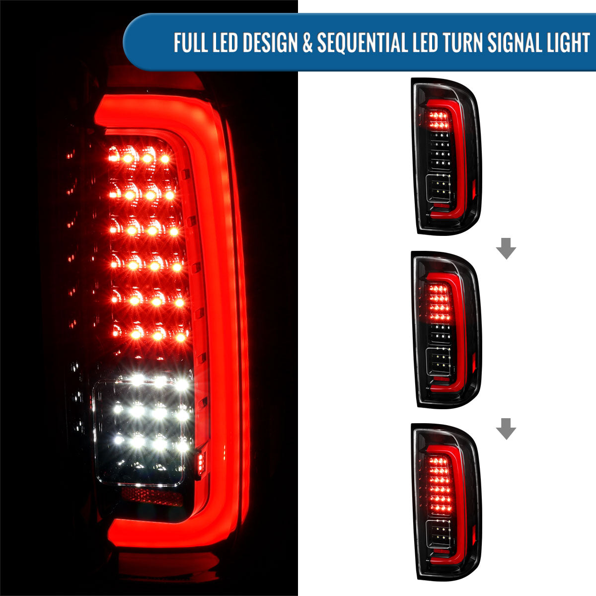 2015-2022 Chevy Colorado GMC Canyon Upgrade Assembly Full LED Tail Lights Replacement Pair | Gloss Black