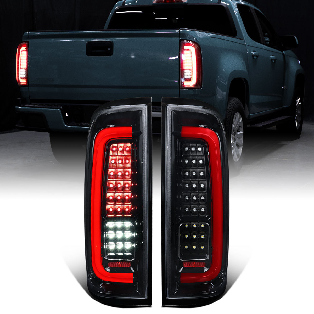 2015-2022 Chevy Colorado GMC Canyon Upgrade Assembly Full LED Tail Lights Replacement Pair | Gloss Black