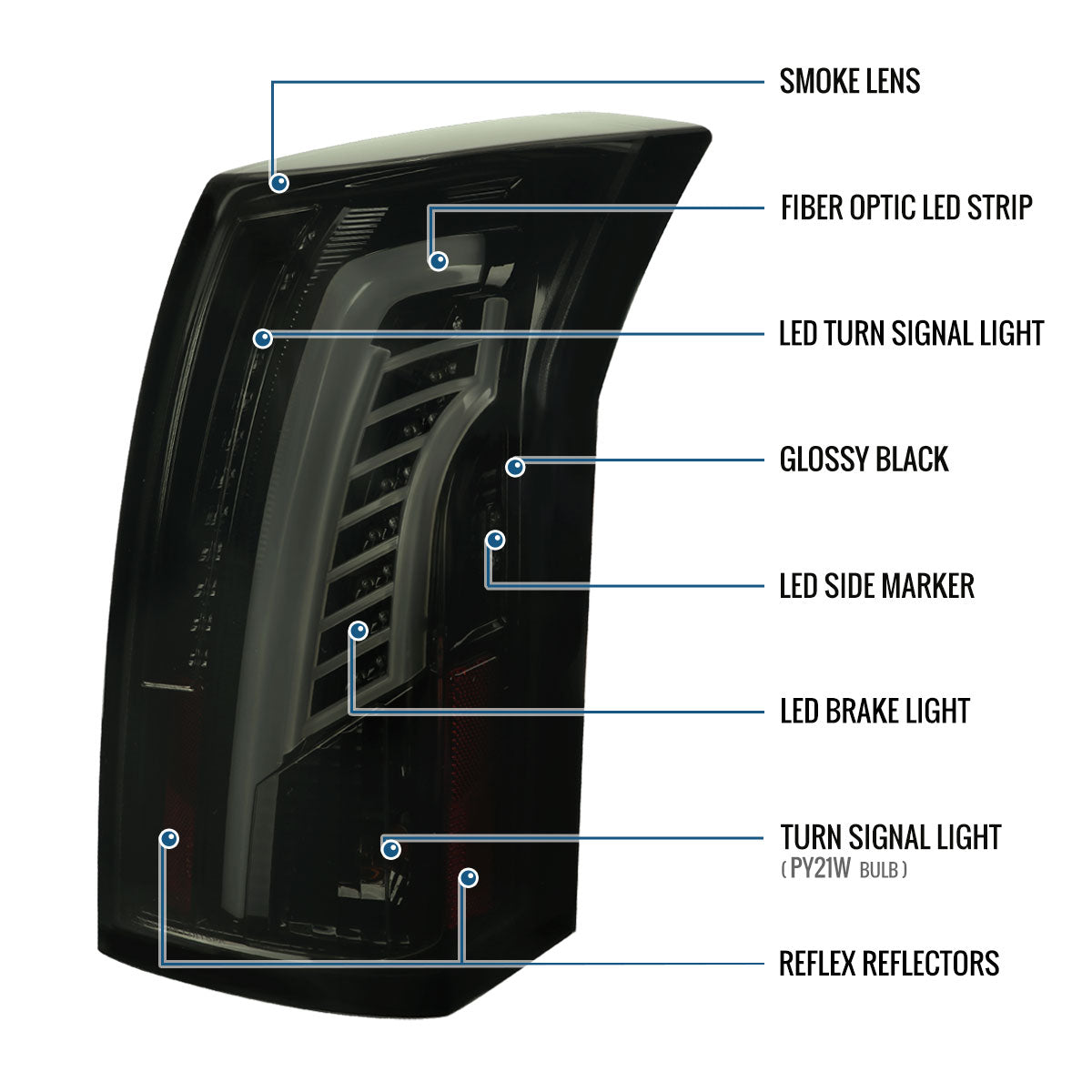 Ronnin - Fits 2003-2007 Cadillac CTS Upgrade Replacement LED Tail Lights Assembly Pair | Black Smoke
