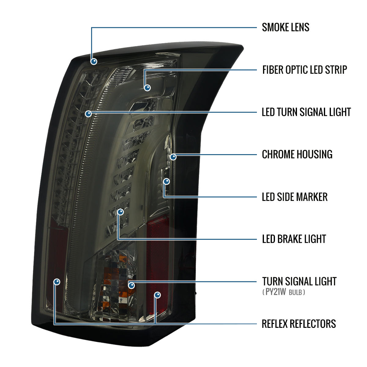 Ronnin - Fits 2003-2007 Cadillac CTS Upgrade Replacement LED Tail Lights Assembly Pair | Smoke