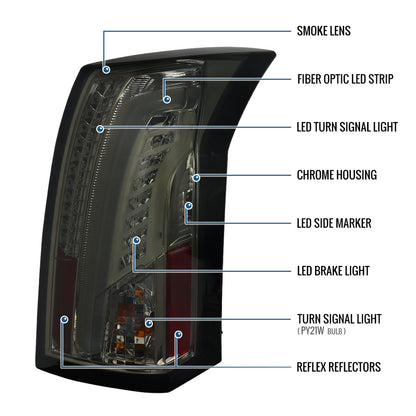 Ronnin - Fits 2003-2007 Cadillac CTS Upgrade Replacement LED Tail Lights Assembly Pair | Smoke
