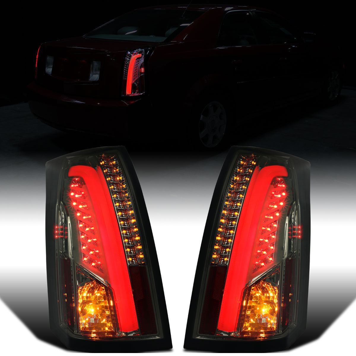 Ronnin - Fits 2003-2007 Cadillac CTS Upgrade Replacement LED Tail Lights Assembly Pair | Smoke