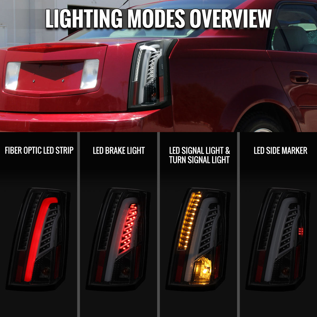 Ronnin - Fits 2003-2007 Cadillac CTS Upgrade Replacement LED Tail Lights Assembly Pair | Black