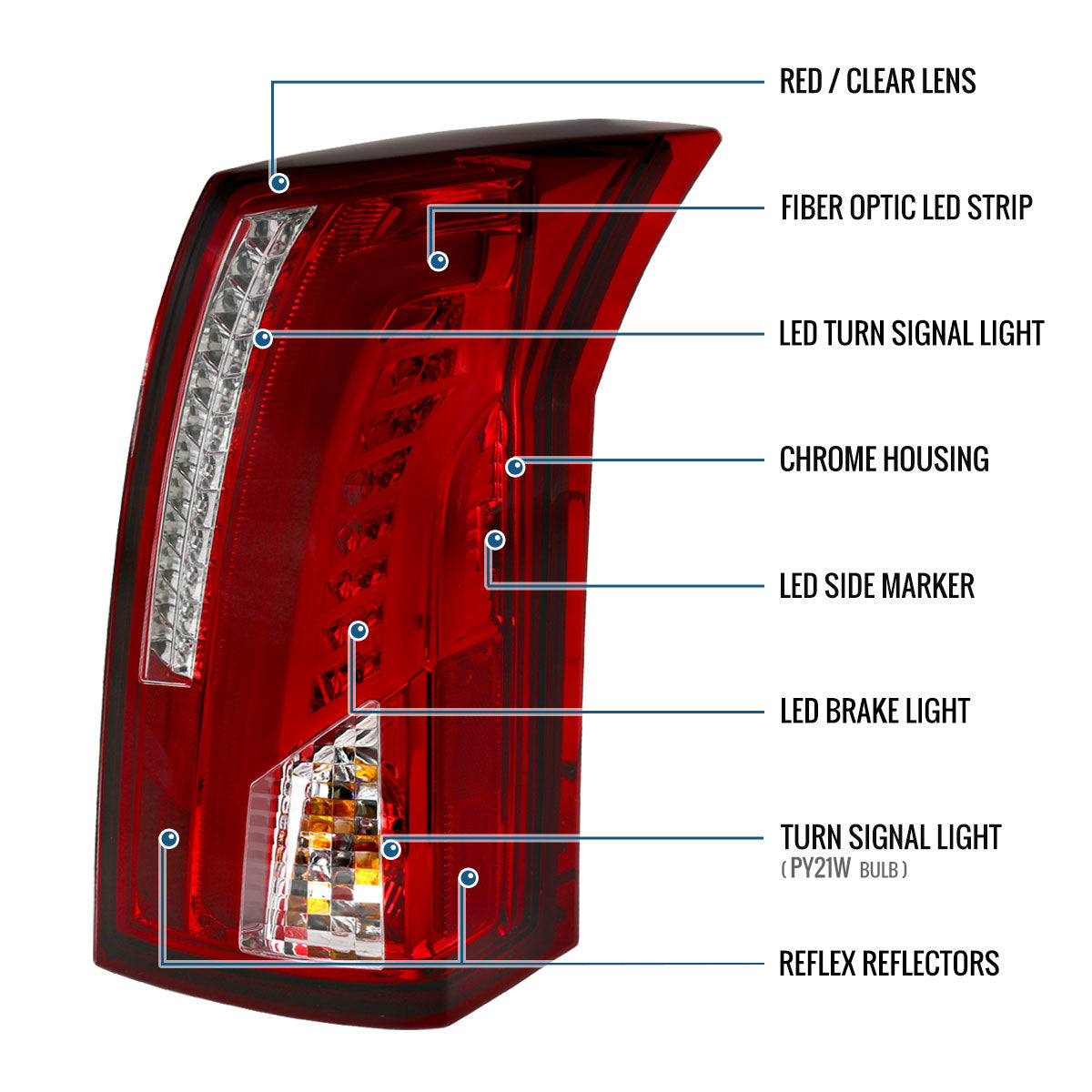 Ronnin - Fits 2003-2007 Cadillac CTS Upgrade Replacement LED Tail Lights Assembly Pair | Red