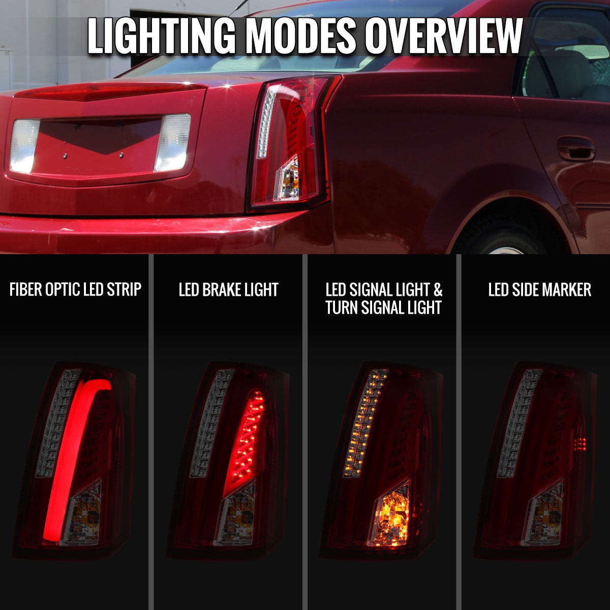 Ronnin - Fits 2003-2007 Cadillac CTS Upgrade Replacement LED Tail Lights Assembly Pair | Red