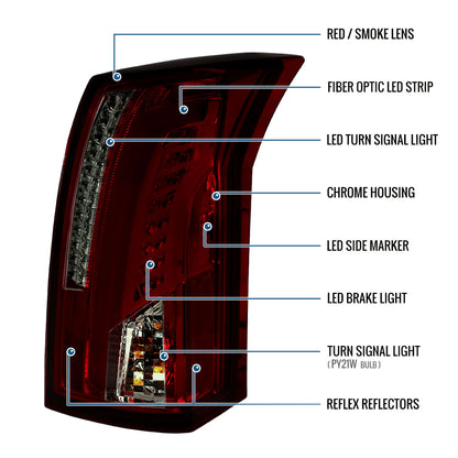 Ronnin - Fits 2003-2007 Cadillac CTS Upgrade Replacement LED Tail Lights Assembly Pair | Smoky Red