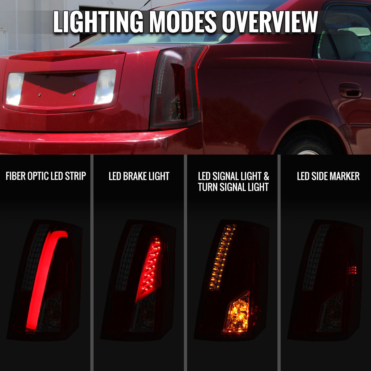 Ronnin - Fits 2003-2007 Cadillac CTS Upgrade Replacement LED Tail Lights Assembly Pair | Smoky Red