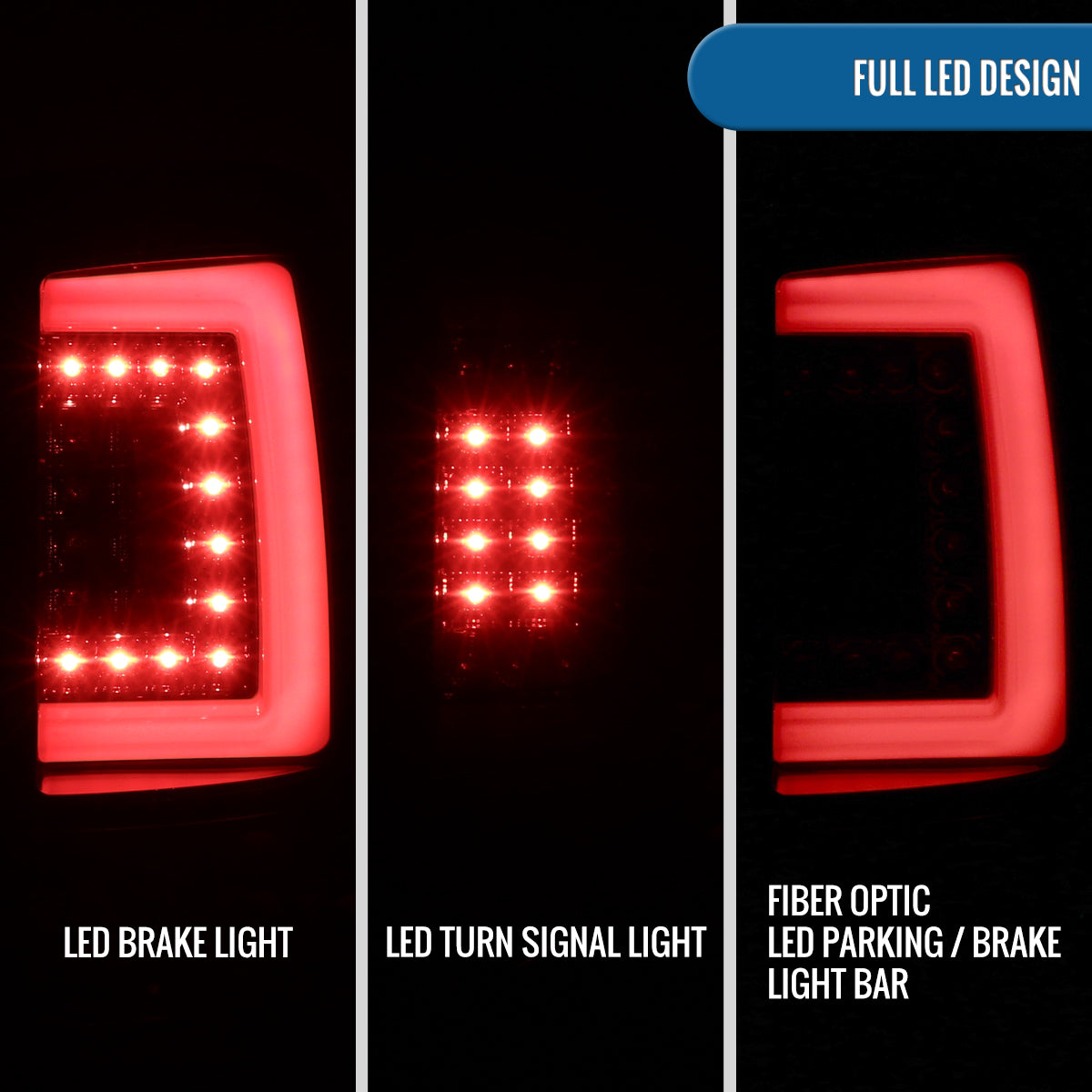 Ronnin - Fits 2000-2006 Chevy Suburban Tahoe GMC Yukon XL Denali Full LED Tail Lights Assembly Pair | Glossy Black