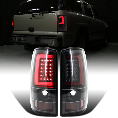 Ronnin - Fits 2000-2006 Chevy Suburban Tahoe GMC Yukon XL Denali Full LED Tail Lights Assembly Pair | Glossy Black