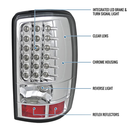 Ronnin - Fits 2000-2006 Suburban Tahoe Yukon Denali XL LED Integrated Brake and Turn Signal Lamps Tail Lights Assembly Pair | Chrome