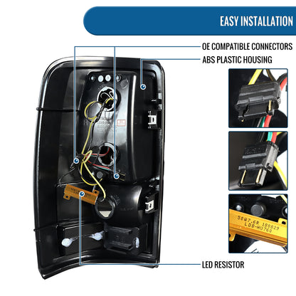 Ronnin - Fits 2000-2006 Chevy Suburban Tahoe GMC Yukon XL Denali Full LED Tail Lights Assembly Pair | Smoke