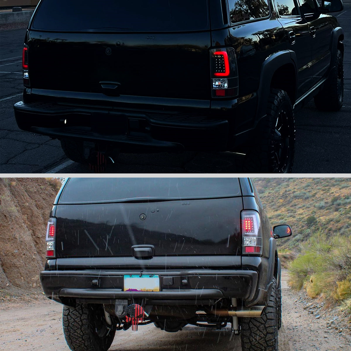 Ronnin - Fits 2000-2006 Chevy Suburban Tahoe GMC Yukon XL Denali Full LED Tail Lights Assembly Pair | Black | White Tube