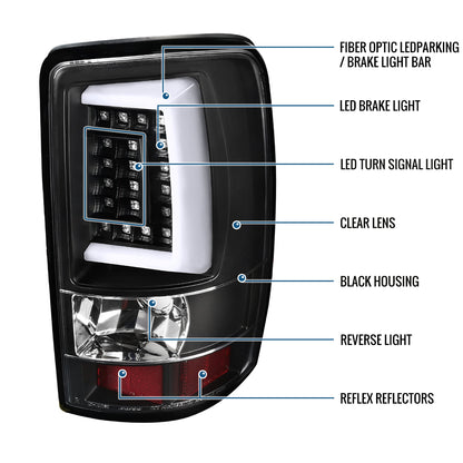 Ronnin - Fits 2000-2006 Chevy Suburban Tahoe GMC Yukon XL Denali Full LED Tail Lights Assembly Pair | Black | White Tube