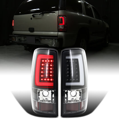 Ronnin - Fits 2000-2006 Chevy Suburban Tahoe GMC Yukon XL Denali Full LED Tail Lights Assembly Pair | Black | White Tube
