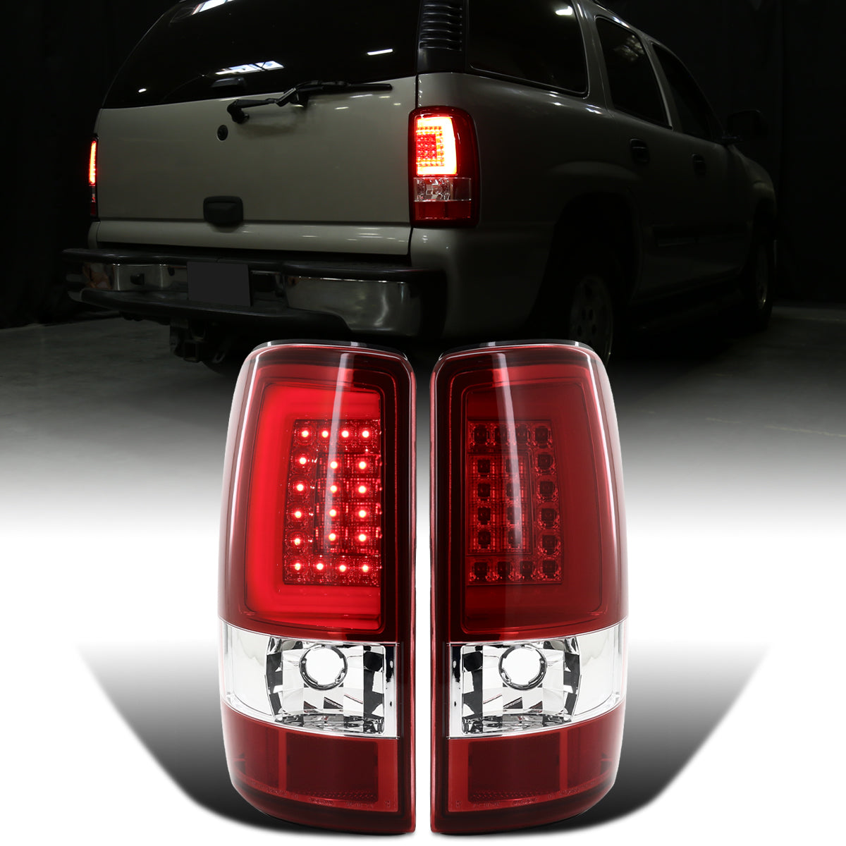 Ronnin - Fits 2000-2006 Chevy Suburban Tahoe GMC Yukon XL Denali Full LED Tail Lights Assembly Pair | Red