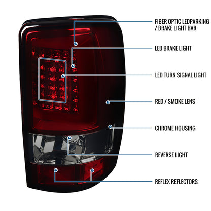 Ronnin - Fits 2000-2006 Chevy Suburban Tahoe GMC Yukon XL Denali Full LED Tail Lights Assembly Pair | Red Smoke