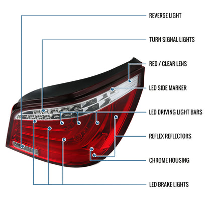 Ronnin - Fits 2004-2007 BMW E60 5-Series 525i 530i 545i 550i US Spec LED Tail Lights Upgrade Assembly Pair | Red