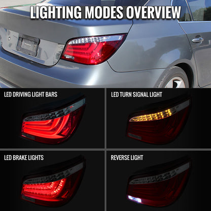 Ronnin - Fits 2004-2007 BMW E60 5-Series 525i 530i 545i 550i US Spec LED Tail Lights Upgrade Assembly Pair | Red