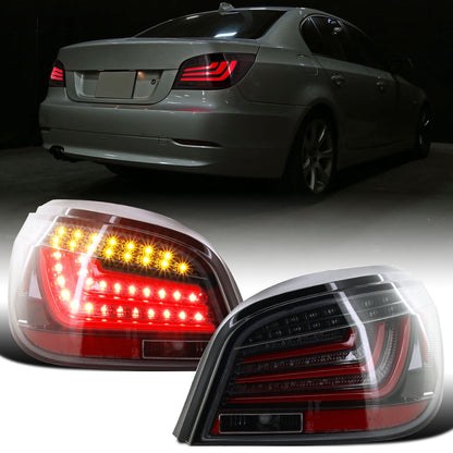Ronnin - Fits 2008-2010 BMW E60 5-Series Sedan 525i 530i 545i 550i US Spec LED Tail Lights Upgrade Assembly Pair | Gloss Black